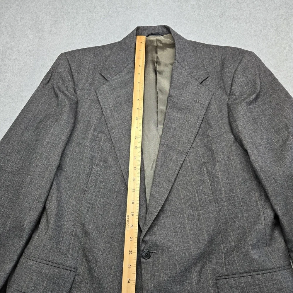 Vintage Polo Ralph Lauren 42R Gray Stripe Wool Blazer‎ Made USA Mens Sport Coat